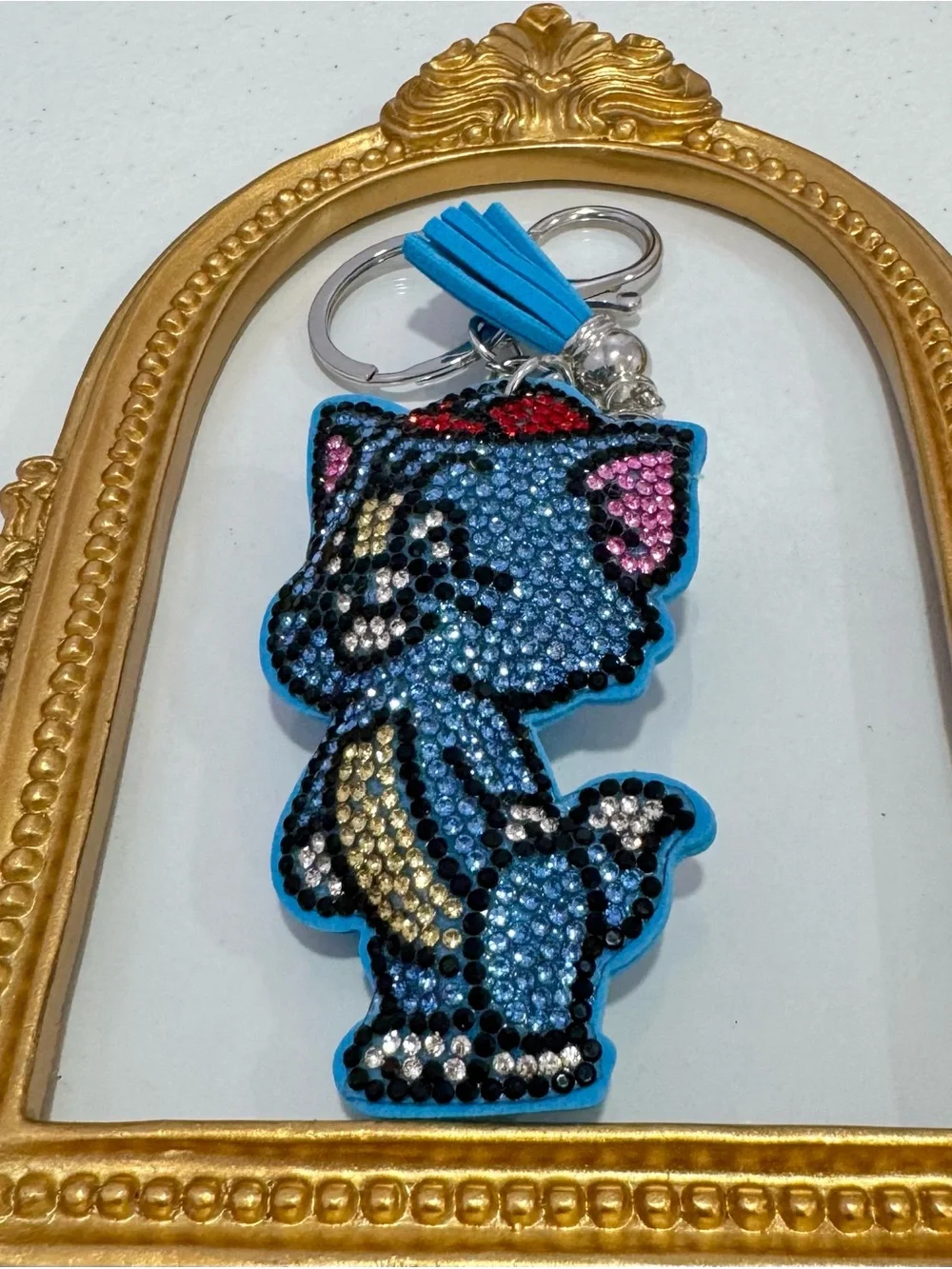 New Blue Crystal Cat Tassel Keychain